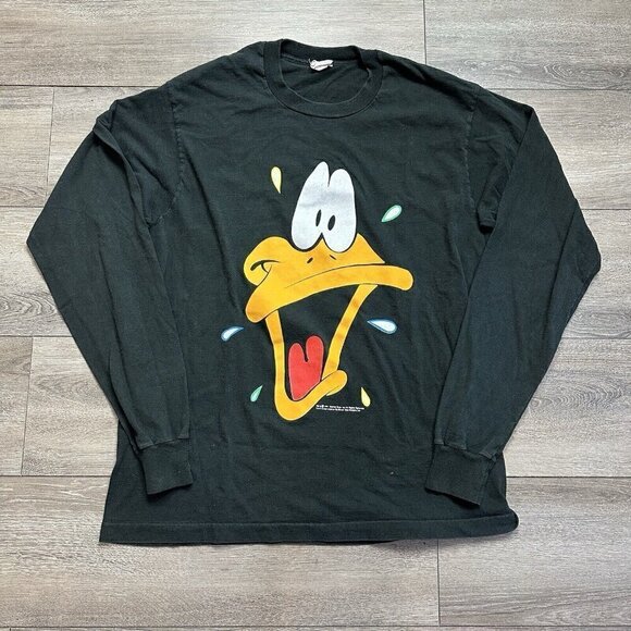 Vintage 1991 Daffy Duck Face Novel Teez Shirt Single Stitch L  Looney Tunes 90s - Picture 1 of 7